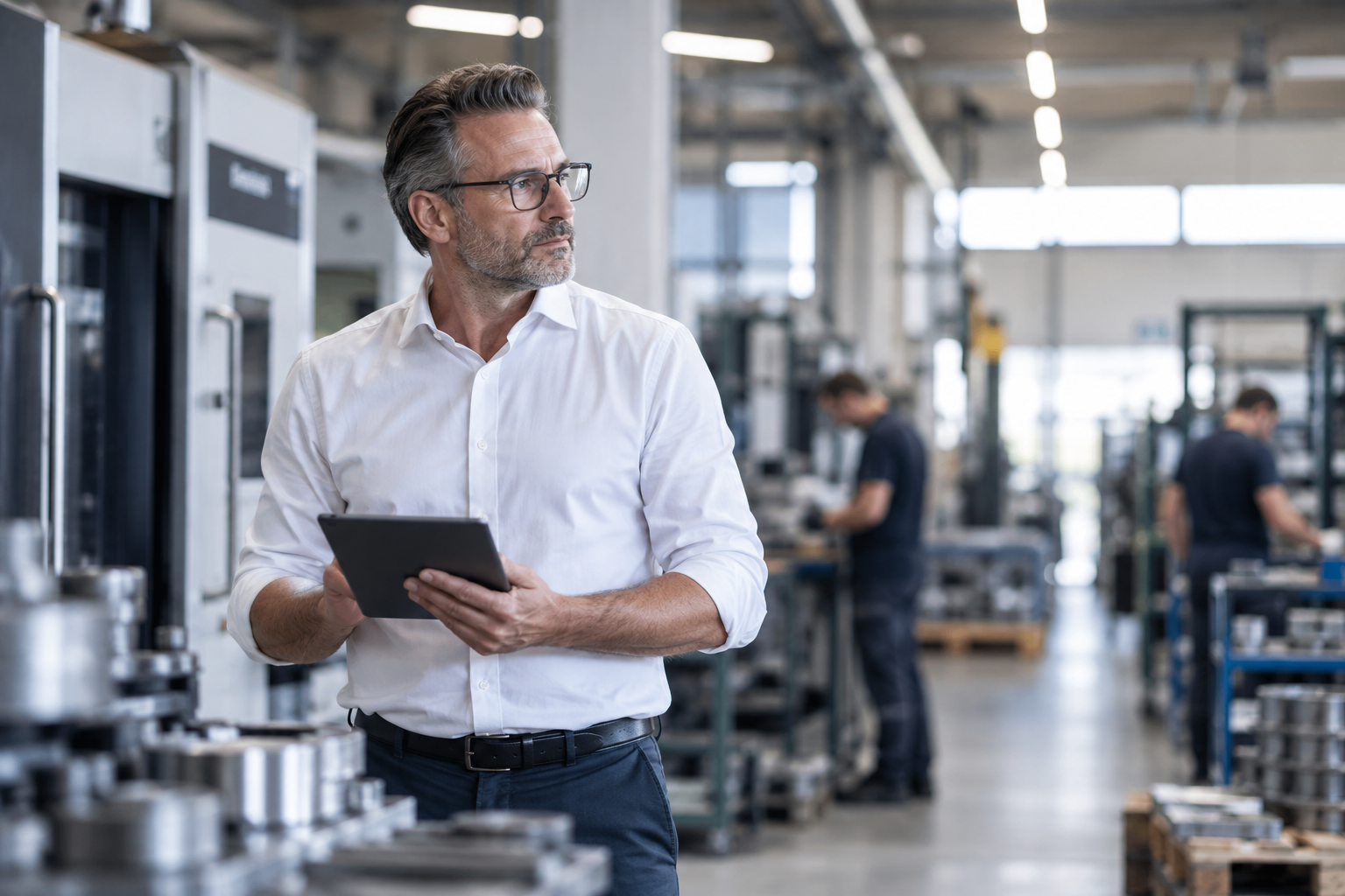 Unternehmer analysiert Ertragskraft und Kostenentwicklung im Produktionsunternehmen